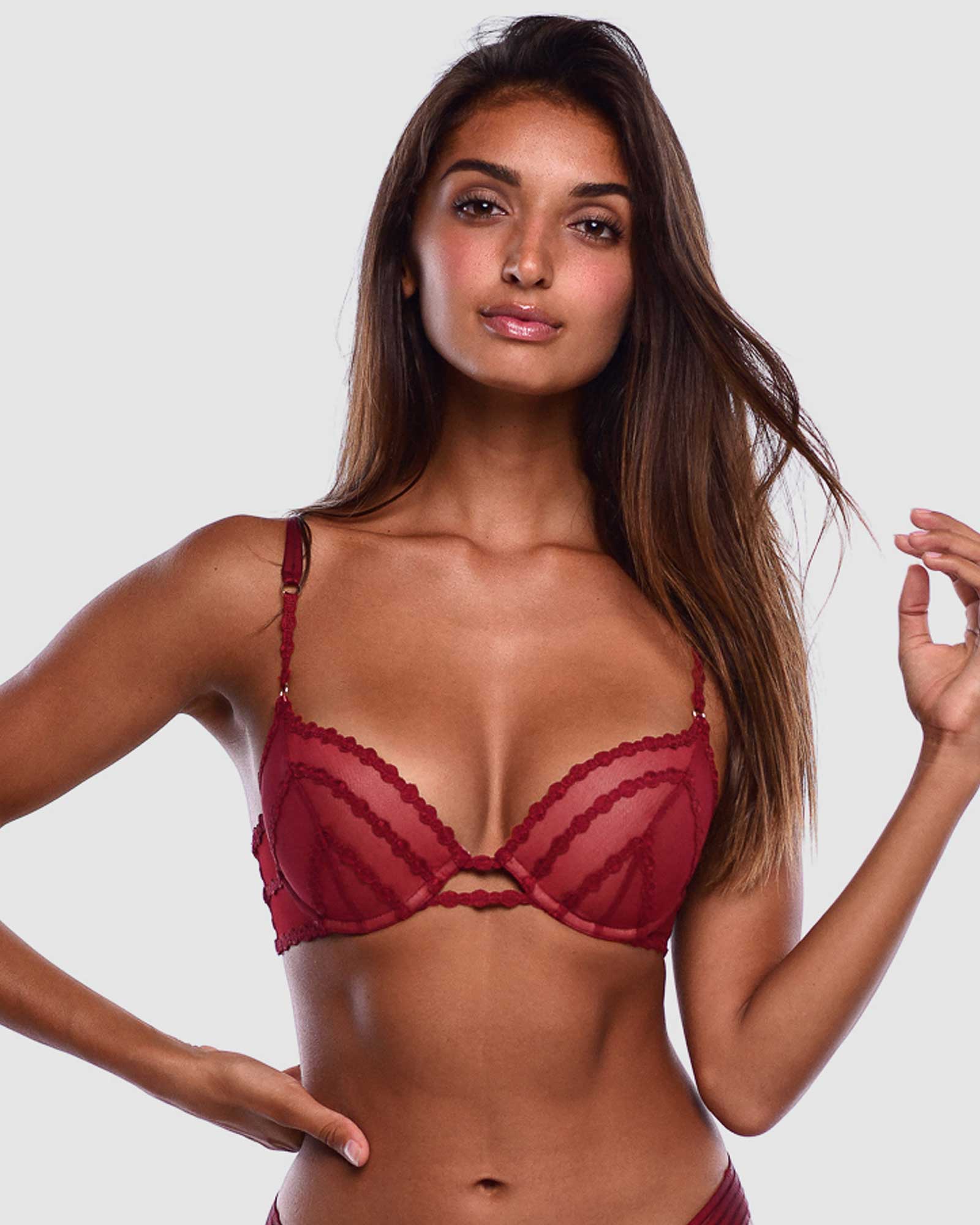Malibu | Plunge Push Up Bra | Cherry Red
